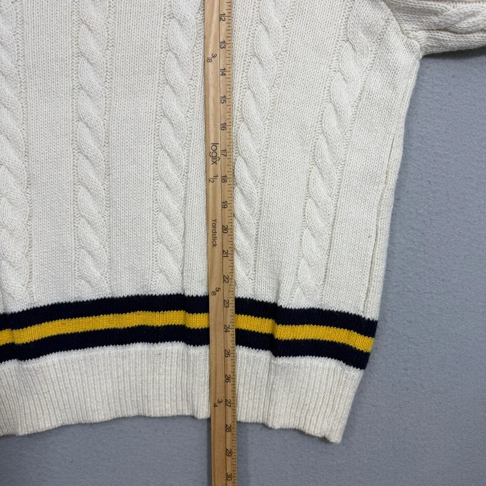 Polo Ralph Lauren Sweater Mens XL Ivory Cricket Cable Knit Cotton Cashmere VNeck